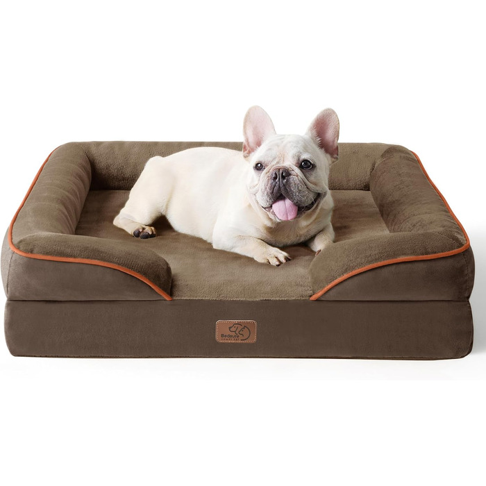 Ортопедичне ліжко для собак BEDSURE - 71x58 см, коричневе. Зручне ліжко-софа для маленьких собак з м'яким наповнювачем, миється, нековзне, 71 x 58 x 17 см