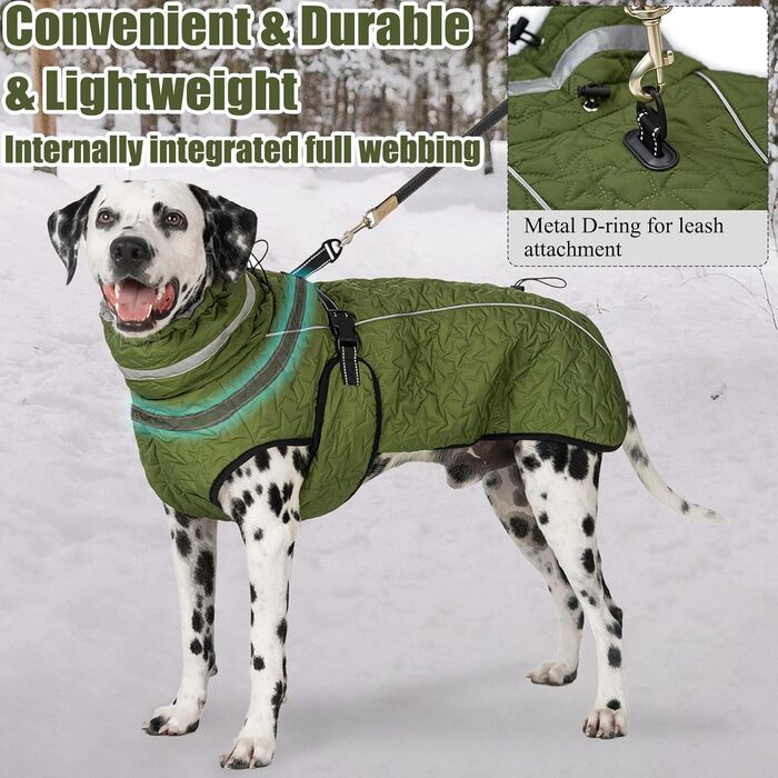 Водонепроникна куртка для собак на зиму: тепла, з підкладкою з флісу, з отвором для повідка, для малих, середніх та великих собак (XL, зелена)