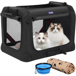 Транспортна переноска для котів та собак Petprsco, 60x42x42 см, чорна. Зігріваюча ковдра, миска та знімний матрац