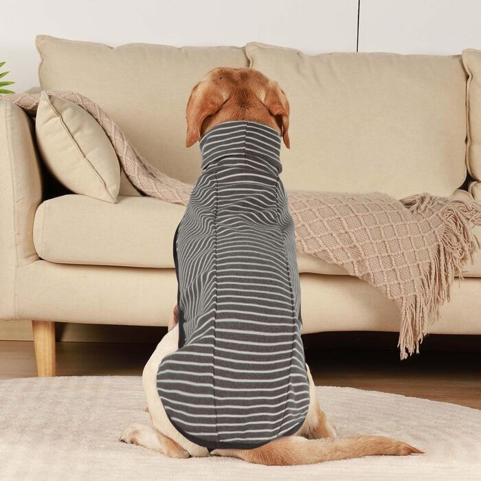 Зимовий одяг для собак ROZKITCH: теплий пуловер/комбінезон, захист від вітру, для маленьких, середніх та великих собак, сіро-білі смуги, 2XL (довжина спини: 22-25 дюймів)