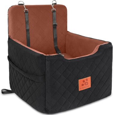 Автокрісло для собак маленьких та середніх порід (до 15 кг), знімний та миючий чохол, 2 ремені безпеки (чорний/коричневий)