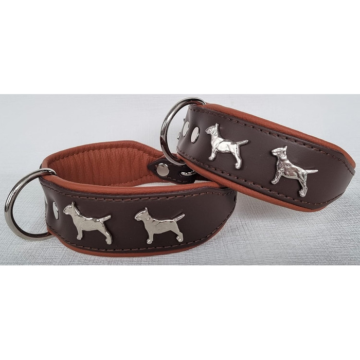 Нашийник для собак Bullterrier, шкіряний, коричневий/коньяк, розмір 33-41 см, ширина 45 мм