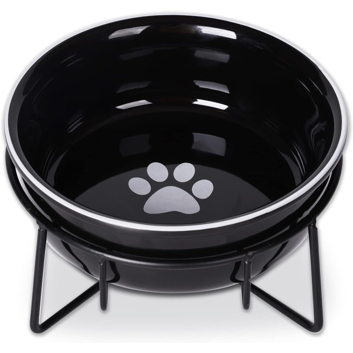 Керамічна миска для корму для маленьких собак GDCZ, підставка з металу, 425 мл, чорна