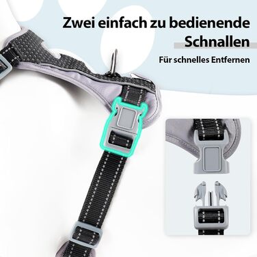 Шлейка для собак Huntboo Anti-Zug, проти вислизання, для малих, середніх та великих собак, не тягне, з світловідбиваючими елементами та 2 карабінами, не дає змогу душитися, регульована для тренувань та бігу (Чорний, S)