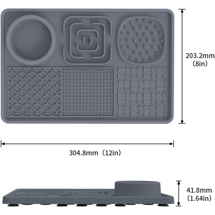 Килимок для собак та цуценят Leckmatten з присосками для повільного годування, купання та тренувань, зменшення тривоги, сірий