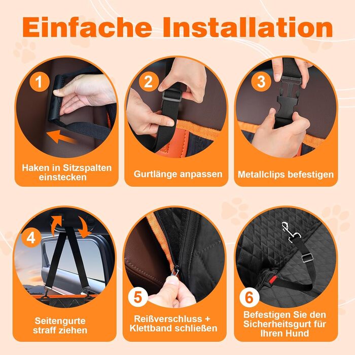 Килимок для собак у машину Neccis з знімною жорсткою основою, 136 x 61 см. Максимальне навантаження 150 кг, водонепроникний та стійкий до подряпин. Підходить для 95% легкових автомобілів, позашляховиків та вантажівок. Чорний+Помаранчевий.