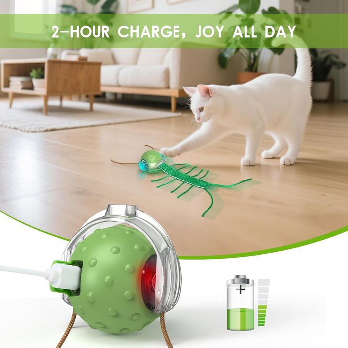 Інтерактивна іграшка для котів FLERDMAU - автоматичний м'ячик з імітацією звуків птахів, USB-зарядка, для дому (зелений)