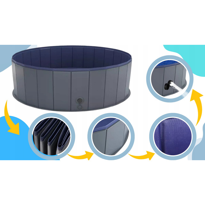 Складаний басейн для собак Wobell, сірий, 100x30 см, 230 л