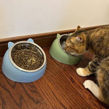 Набір мисок для котів та собак Kathson: нахил 15°, антивитікання, для кошенят та собак (білий/чорний)