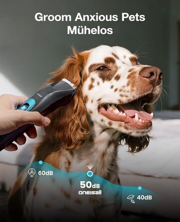 Машинка для стрижки собак та котів oneisall 2-в-1 з тримером для лап, LED-підсвічуванням, тиха робота, акумулятор 2000 mAh, професійний триммер для густого та кучерявого хутра, синій