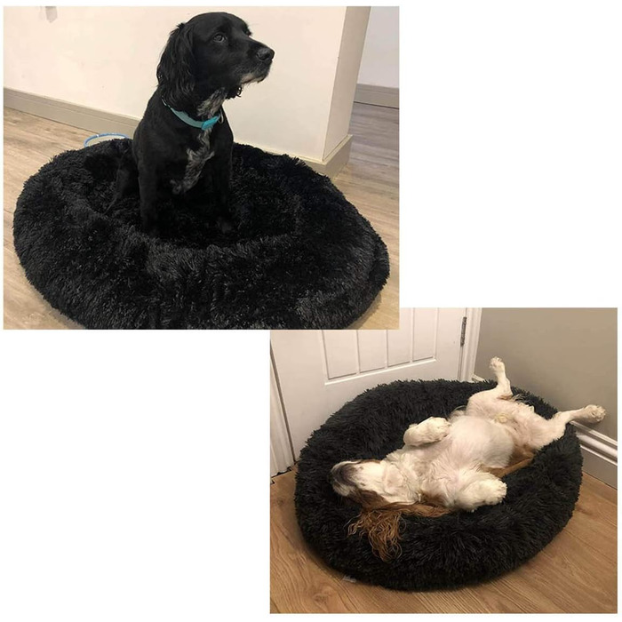 Кругле м'яке ліжко для собак та котів (80 см, чорний колір). XL для великих та середніх собак.