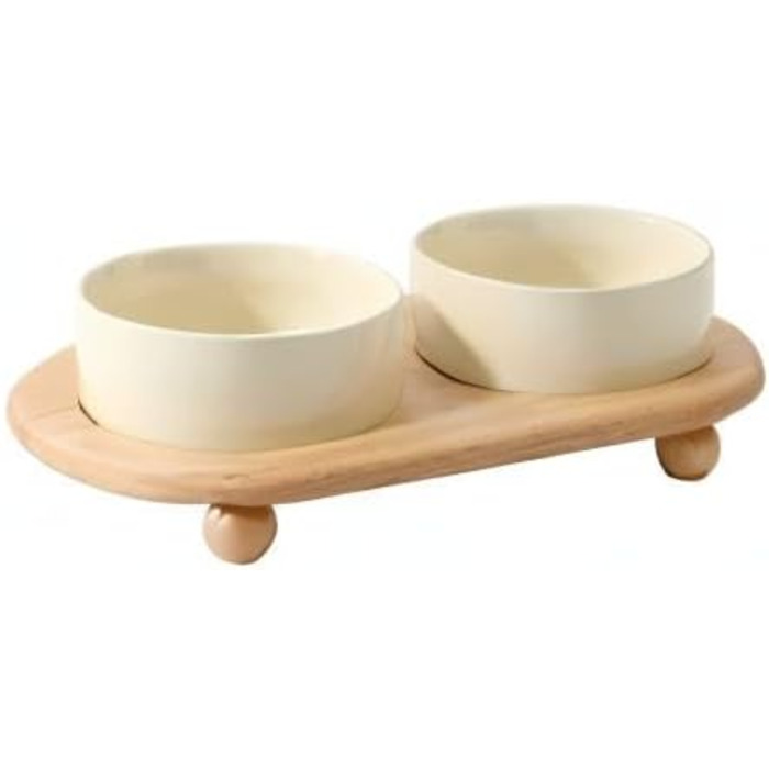 Котівники Havniva з кераміки, 2 шт., зоряне небо, годівниця та миска для води (13 см) (2 миски + підставка – бежевий)