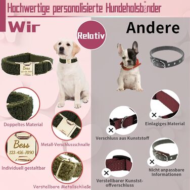 Персоналізоване собаче нашийник з металевою застібкою, з іменем та номером телефону. Регульовані розміри для великих та середніх собак (Collar 04)