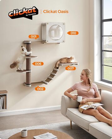 Feandrea Clickat Collection - Драбина-подряпування для котів, 100 см, товста, настінна, з 2 стійками, діаметр 10,4 см, швидка збірка, розширювана, (XXL набір меблів для котів на стіні)