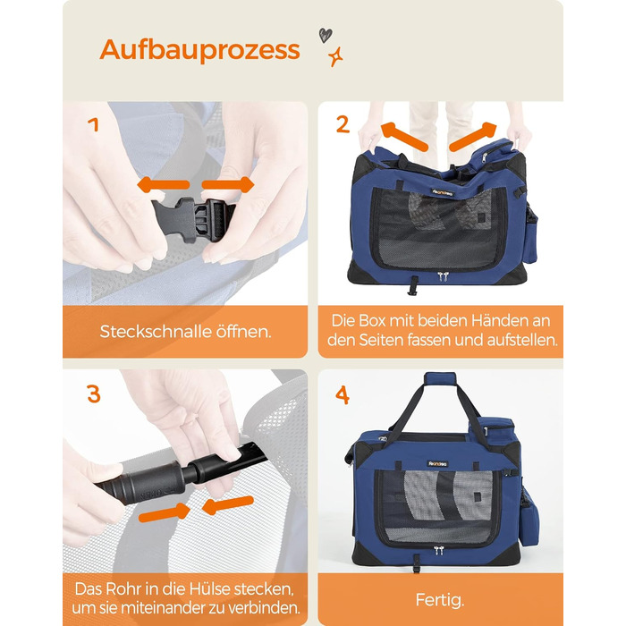 Клітка для собак Feandrea, переноска для собак XL, 81 x 58 x 58 см, з металевим каркасом та ручками, дихаюча, з кишенями