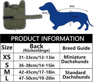 Зимовий теплий пуховик для такс, тепла куртка для собак, зимова куртка для такс, пуховик для собак середнього та малого розміру, армійний зелений, M