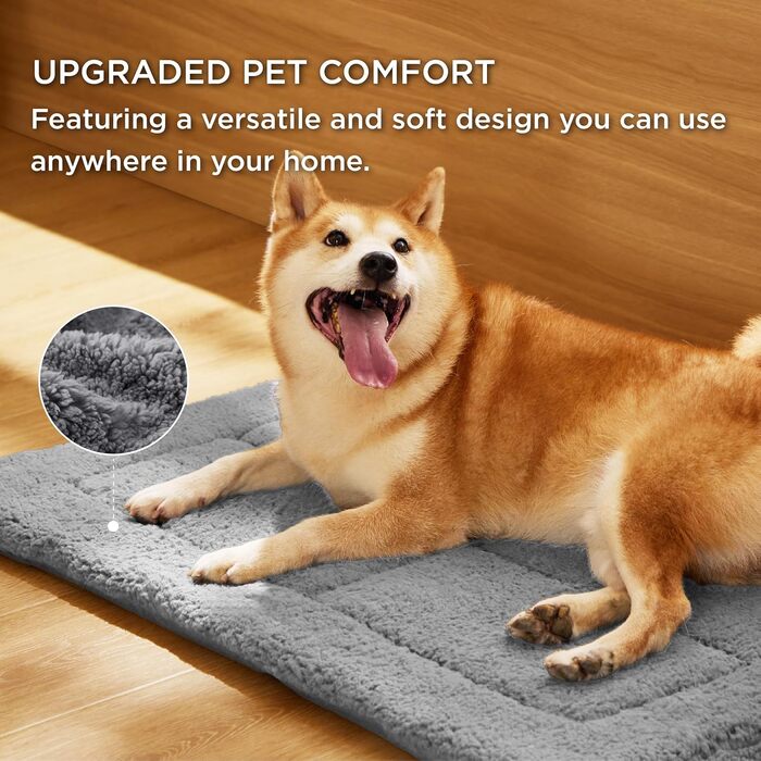 Килимок для собак середніх порід BEDSURE - 74x46 см, сірий, з шаруватим наповнювачем, Sherpa плюш, легко миється