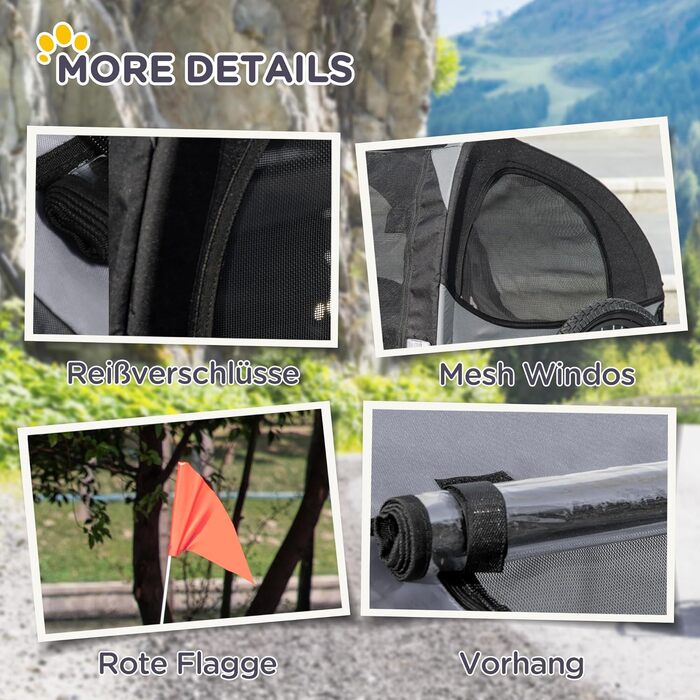 PawHut Причіп для собак, велосипедний причіп для собак, швидкознімні кріплення, водонепроникний, оксфордська тканина, сталь, 140 x 71 x 83 см, чорний