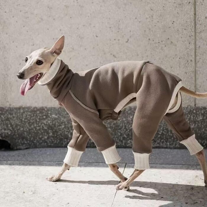 Зимовий одяг для собак породи Віндхаунд: теплий флісовий комбінезон/мантійка, 4 лапи, розмір 4XL (колір: коричневий)