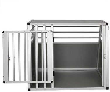 Транспортна переноска для собак EUGAD, алюміній, 80x65x65 см, сіра. Підходить для великих та середніх собак, котів. Для автомобіля, дому, подорожей. Легко мити, стабільна конструкція.