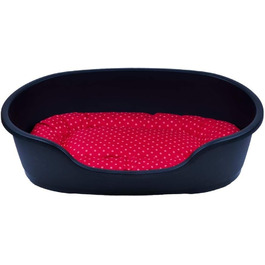 Корзина для собак Adena, 110 x 74 см, антрацит + подушка з принтами крапок, червона, 110 x 74 x 30 см