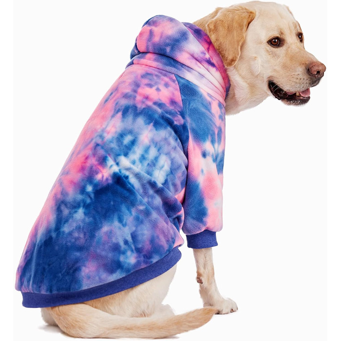 Теплий флісовий світшот з капюшоном для собак, батик, великі та середні породи (5XL, Рожевий)