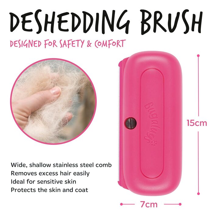 Щітка Bugalugs для грумінгу собак, котів та коней - інструмент для догляду за шерстю, широка плоска щітка, рожева