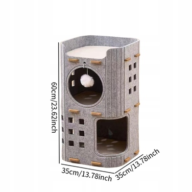 Закрите ліжко-печера для котів, двоповерховий будиночок сірого кольору