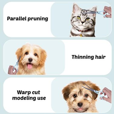 Набір професійних ножиць для грумінгу собак та котів 5-в-1, нержавіюча сталь, з гребінцем для догляду за шерстю, блакитний