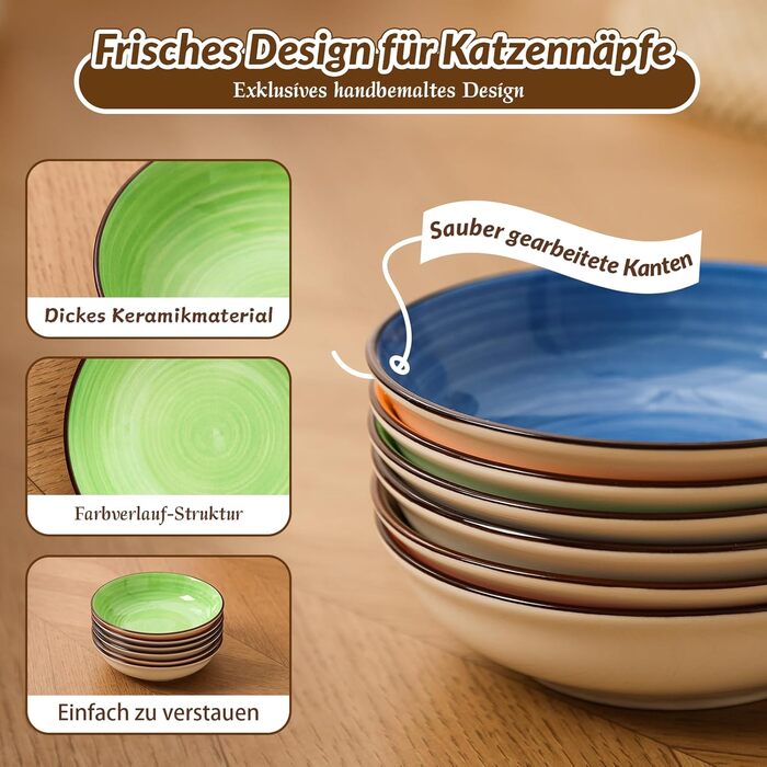 Набір мисок для котів з кераміки - 6 шт. Яскраві миски для котів з візерунком - миски для корму котів, 250 мл, колір 1