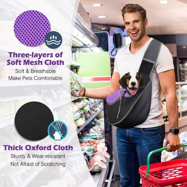 Сумка-переноска для собак Pawaboo з кишенею для рук, регульована, для прогулянок на відкритому повітрі - чорна (Purpurschwarz, S)