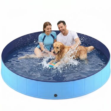Басейн для собак складаний 180x30 см, синій PVC, антиковзний, швидкий дренаж