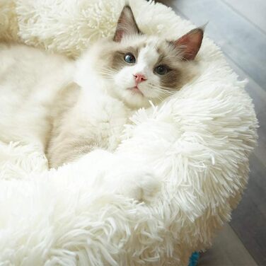 Ортопедичне ліжко для собак, кругле м'яке гніздечко для собак та котів, з водонепроникним дном, біле, Ø 50 см