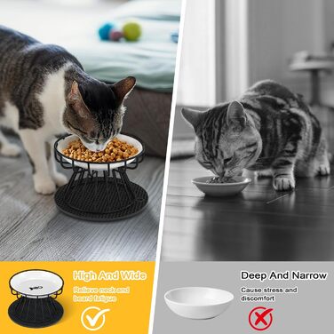 Підвищені миски для котів 2 шт. з підставки, керамічні миски для корму та води, чорні