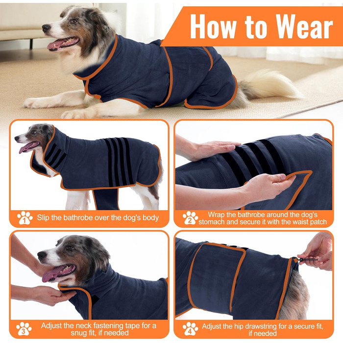 Рушник для собак Hezzuv: ультрапоглинаючий, з мікрофібри, для сушіння після снігу, м'який, двошаровий, для цуценят та дорослих, синій (S)