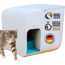 XL закрита котяча туалетна з кришкою та сходинкою elly&bruce Cloou White Edition, висока ванна, для котів, захист від розсипу наповнювача, для стоячого сечовипуску
