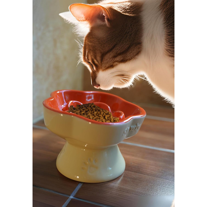 Миска для повільного годування домашніх тварин, керамічна, нахилена, для котів та маленьких собак, запобігає блювоті та удушенню (Рожева), (Оранжева/Захід сонця у вигляді зигзага)