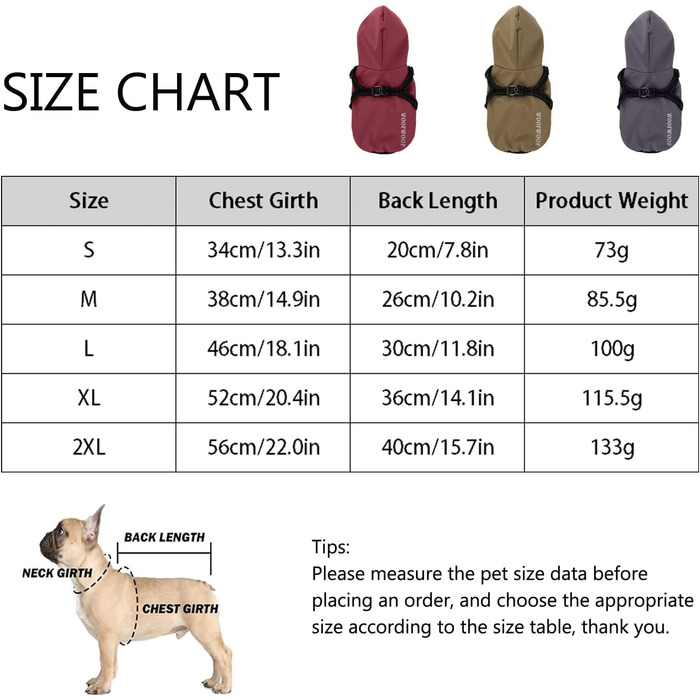 Водонепроникний дощовик для собак, дощова куртка з капюшоном для тварин, червоний, розмір XXL (56 см)