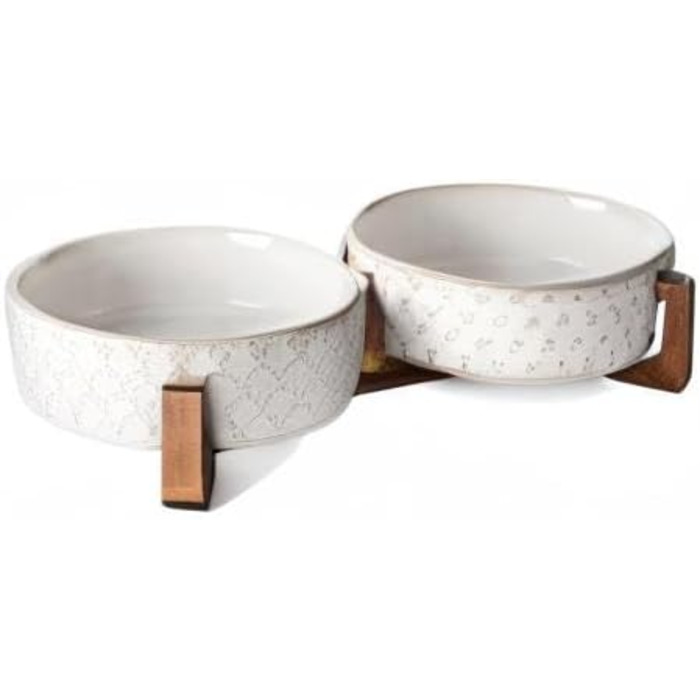 Набори мисок для собак LE TAUCI для маленьких порід, миски для корму та води з підставкою з акації, 1,5 чашки, для собак та котів, важкі миски для тварин S-1.5 Cups
