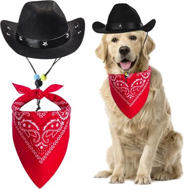 Ковбойський костюм для тварин: капелюх та бандана. Вечірковий аксесуар для собак та котів. Чорний комплект для святкування дня народження в мексиканському стилі.