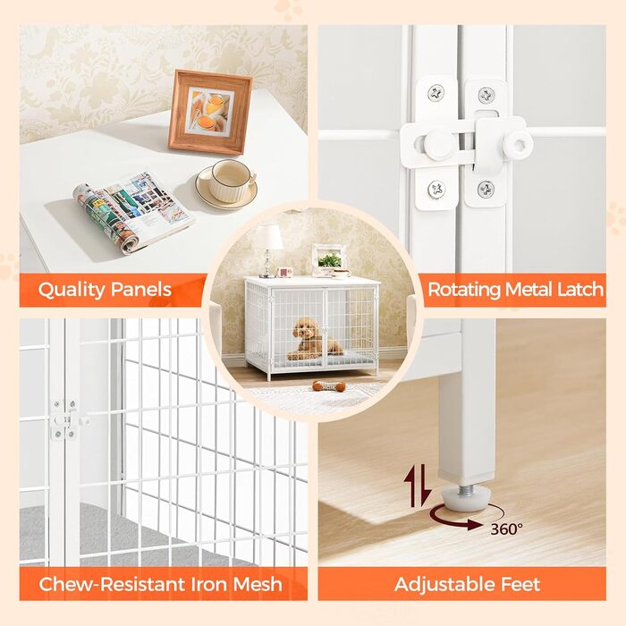 Клітка для собак з подушкою, 100 см, з двома дверцятами, з дерева, для маленьких, середніх та великих собак, біла ADCBW10701 (80 x 55 x 65 см)