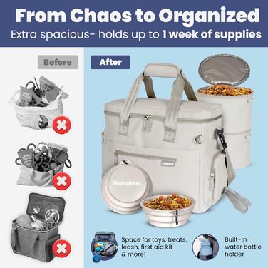 Rubyloo Оригінальна сумка для собак Doggy Bag™ - дорожня сумка для собак, подарунок для власників собак. Комплект з 2 годівниць та 2 контейнерів для їжі. Набір для подорожей з домашніми тваринами (авто, кемпінг)