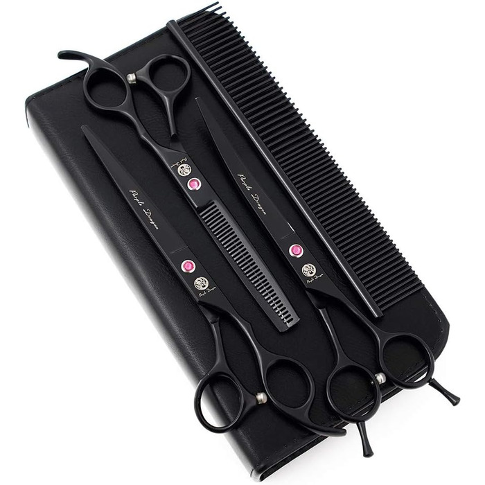 Набір професійних ножиць для грумінгу собак Purple Dragon 7.0 дюймів, 3 шт. з декором зі стразів