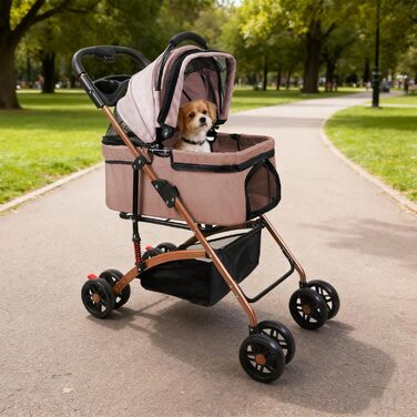 Дитяча коляска для собак та котів Homewell, складана, знімний кошик, сітчасті вікна, ремені на плече та тримач для напоїв, до 20 кг (хакі)