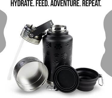 Водяна пляшка для собак Hogg Hydro Hound: портативна миска, ізотермічна, з нержавіючої сталі, чорний дизайн з відбитками лап