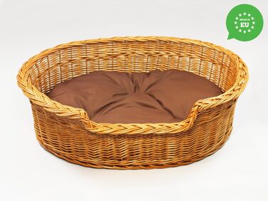 Плетене ліжко для собак та котів з ротангу, розмір 43x28x10/14 см, з подушкою 75x54x21 см (колір коричневий)