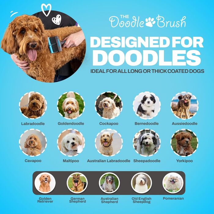 Щітка для собак Doodle Brush для Голдендудлів і Лабрадудлів, двоголова пуходерка для довгошерстих собак і пуделів, розплутуюча щітка для шерсті, професійна собача щітка для вичісування ковтунів