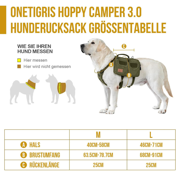Шлейка для собак OneTigris з рюкзаком, Hoppy Camper 3.0, для кемпінгу та піших прогулянок, зелена, L