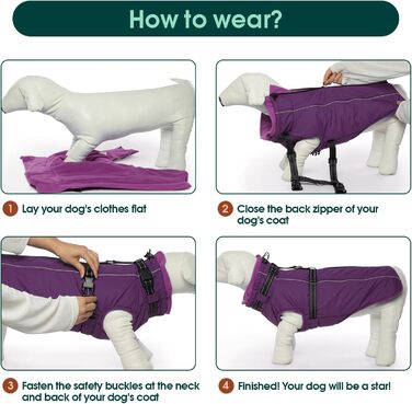 Водонепроникний теплий зимовий пуховик для собак середніх порід Kuoser з нашийником - теплий флісовий пуховик-пуловер для собак M (3XL, 108x68 см), фіолетовий