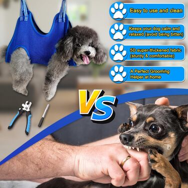 Шлейка-гамак для грумінгу собак OVTEXZOG, переноска для стрижки кігтів, гамакова сумка для собак під час грумінгу (середня, до 20 кг, блакитна)